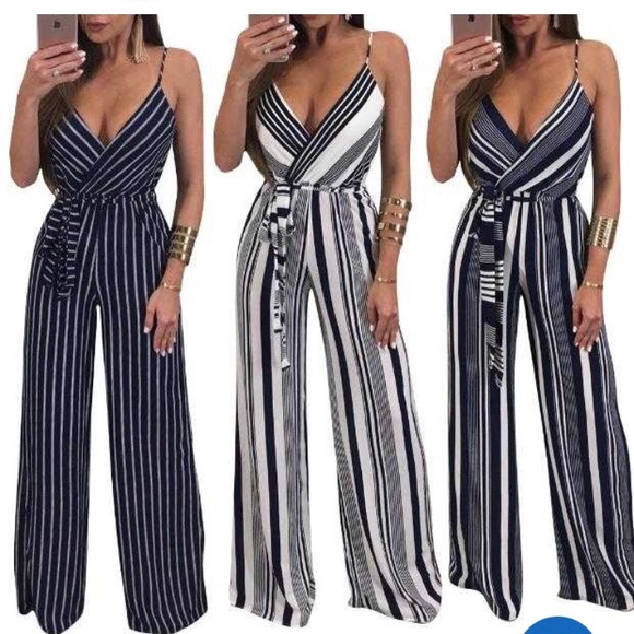 Pants - ❤️spaghetti strap vertical stripe Jump Suit
